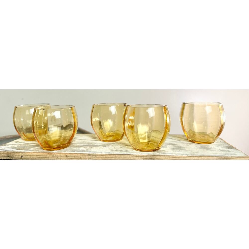 Gold Vintage Roly Poly Rocks Set of 5 Glasses